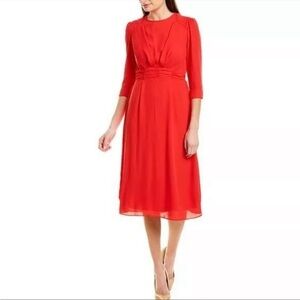 Nanette Lepore Silky Red 3/4 Sleeve Midi Dress Size 10